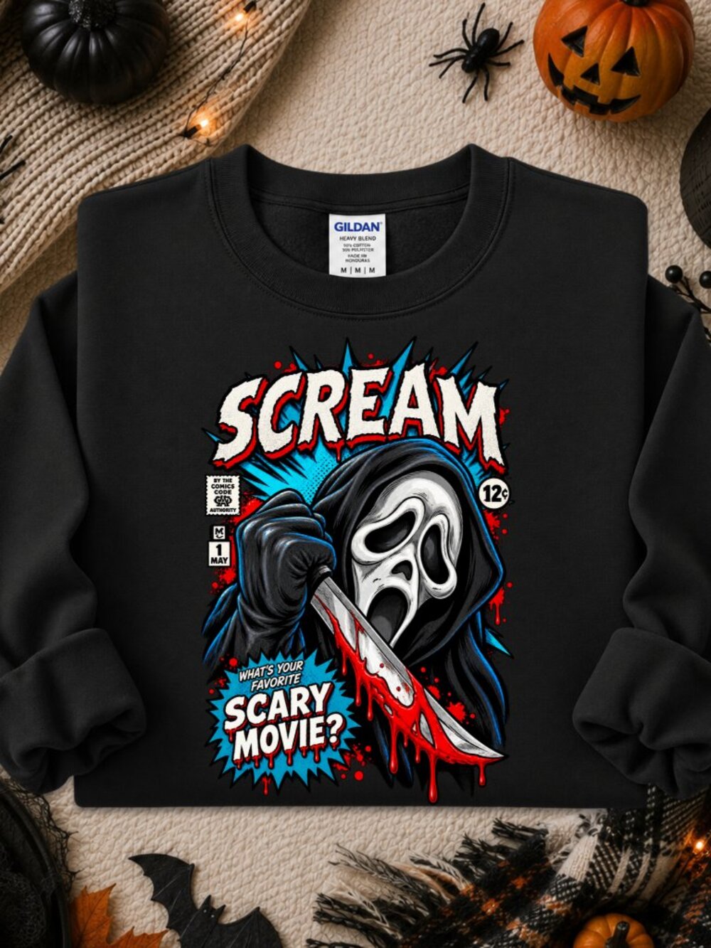 Scream Ghostface Sweatshirt Graphic Crewneck Cozy Fall Halloween Scary Movie